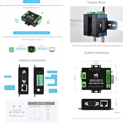 Waveshare Industrial Grade Serial Server RS232/485 to WiFi and Ethernet, Modbus/MQTT Gateway, Metal Case, Support Wall Mount & R