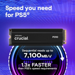 Crucial P310 PS5 SSD 1To PCIe Gen4 NVMe M.2 avec Dissipateur, Jusqu’à 7.100 Mo/s, Compatible avec PlayStation 5, Ordinateur de B