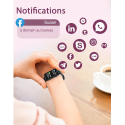 Montre Femme Connectée Frequence Cardiaque Saturation Oxygène Montre Sport Contrôle de la Musique Meteo Trackers d'Activité Cont