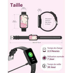 Montre Femme Connectée Frequence Cardiaque Saturation Oxygène Montre Sport Contrôle de la Musique Meteo Trackers d'Activité Cont