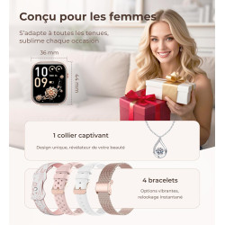 Iaret Montre Connectée Femme, 4 Bracelets, 1.83" Smartwatch, Fonction Féminine, Appels HD, 110+ Modes Sport, Podometre, Moniteur