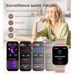 Iaret Montre Connectée Femme, 4 Bracelets, 1.83" Smartwatch, Fonction Féminine, Appels HD, 110+ Modes Sport, Podometre, Moniteur