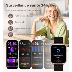 Iaret Montre Connectée Femme, 4 Bracelets, 1.83" Smartwatch, Fonction Féminine, Appels HD, 110+ Modes Sport, Podometre, Moniteur