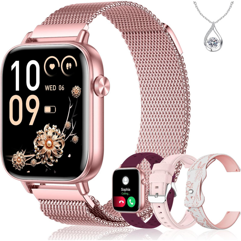 Iaret Montre Connectée Femme, 4 Bracelets, 1.83" Smartwatch, Fonction Féminine, Appels HD, 110+ Modes Sport, Podometre, Moniteur