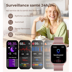 Iaret Montre Connectée Femme, 4 Bracelets, 1.83" Smartwatch, Fonction Féminine, Appels HD, 110+ Modes Sport, Podometre, Moniteur