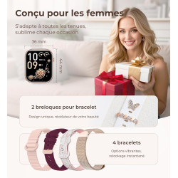 Iaret Montre Connectée Femme, 4 Bracelets, 1.83" Smartwatch, Fonction Féminine, Appels HD, 110+ Modes Sport, Podometre, Moniteur