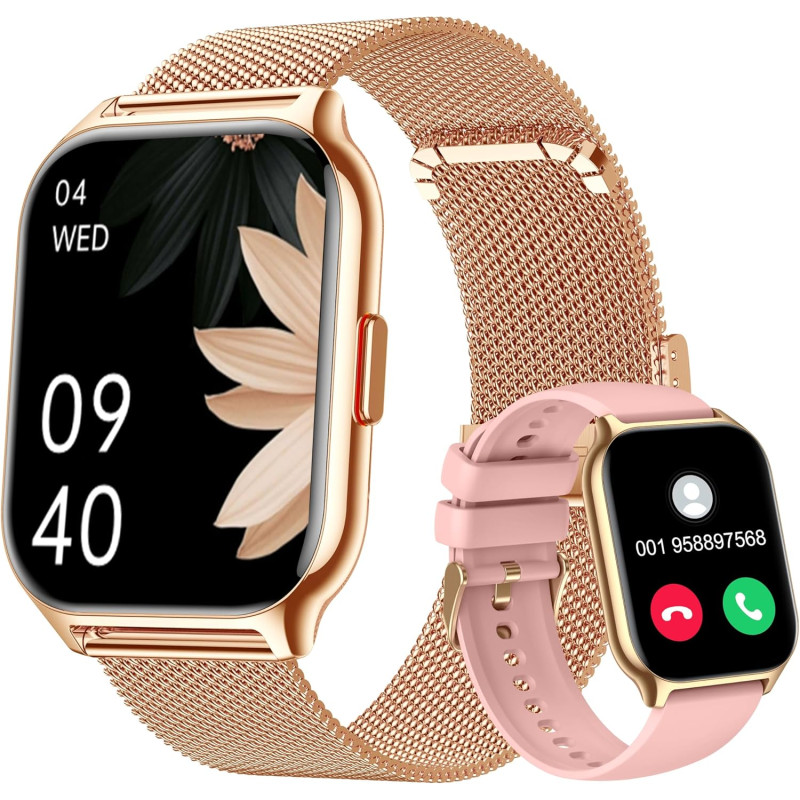 Montre connectée femme homme avec appel bleutooth, 2,0" hd smartwatch, 100+ sportifs, moniteur de sommeil cardiofréquencemètre t
