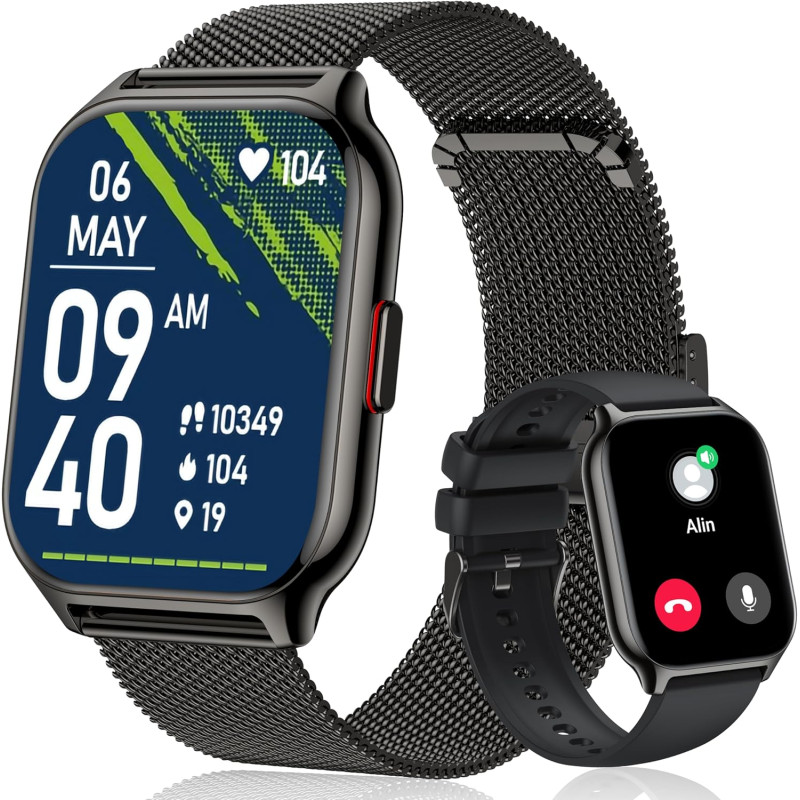 Montre connectée homme femme avec appel bleutooth, 2,0" hd smartwatch, 100+ sportifs, moniteur de sommeil cardiofréquencemètre t