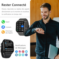 Montre connectée homme femme avec appel bleutooth, 2,0" hd smartwatch, 100+ sportifs, moniteur de sommeil cardiofréquencemètre t