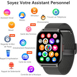 Montre connectée homme femme avec appel bleutooth, 2,0" hd smartwatch, 100+ sportifs, moniteur de sommeil cardiofréquencemètre t