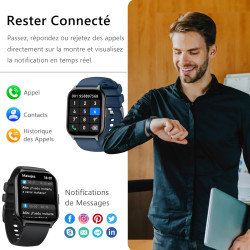 Montre connectée homme femme avec appel bleutooth, 2,0" hd smartwatch, 100+ sportifs, moniteur de sommeil cardiofréquencemètre t