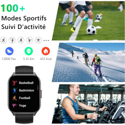 Montre connectée homme femme avec appel bleutooth, 2,0" hd smartwatch, 100+ sportifs, moniteur de sommeil cardiofréquencemètre t