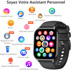 Montre connectée homme femme avec appel bleutooth, 2,0" hd smartwatch, 100+ sportifs, moniteur de sommeil cardiofréquencemètre t