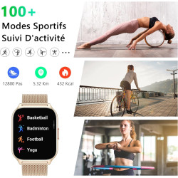 Montre connectée hommes femmes,utilisé avec l'application fitcloudpro, appel bleutooth, 2,0" hd avec tensiomètre, 100+ sportifs,