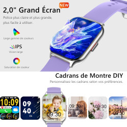 Montre connectée femme homme avec appel bleutooth, 2,0" hd smartwatch, 100+ sportifs, moniteur de sommeil cardiofréquencemètre t