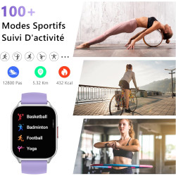 Montre connectée femme homme avec appel bleutooth, 2,0" hd smartwatch, 100+ sportifs, moniteur de sommeil cardiofréquencemètre t