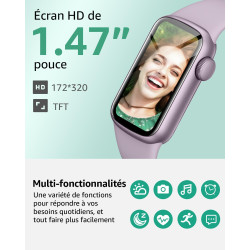 Montre Connectée Femme Homme, 1,47'' Smartwatch avec 137+ Modes Sportifs, Fitness Tracker avec Cardiofréquencemètre, Sommeil, Po