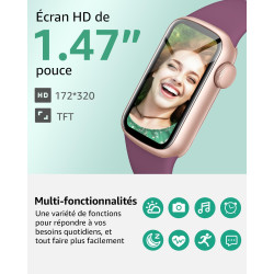 Montre Connectée Femme Homme, 1,47'' Smartwatch avec 137+ Modes Sportifs, Fitness Tracker avec Cardiofréquencemètre, Sommeil, Po