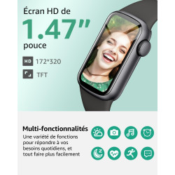 IMFRCHCS Montre Connectée Femme Homme, 1,47'' Smartwatch avec 137+ Modes Sportifs, Fitness Tracker avec Cardiofréquencemètre, So