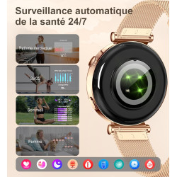 Montre connectée femme avec appel bleutooth, smartwatch ronde 1,27" 41mm pour petit poignet, 3 bracelet, 100 modes sport suivi s