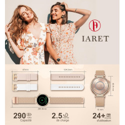 Montre connectée femme avec appel bleutooth, smartwatch ronde 1,27" 41mm pour petit poignet, 3 bracelet, 100 modes sport suivi s