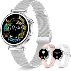 Montre connectée femme avec appel bleutooth, smartwatch ronde 1,27" 41mm pour petit poignet, 3 bracelet, 100 modes sport suivi s