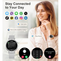 Montre connectée femme avec appel bleutooth, smartwatch ronde 1,27" 41mm pour petit poignet, 3 bracelet, 100 modes sport suivi s