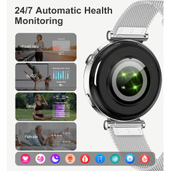 Montre connectée femme avec appel bleutooth, smartwatch ronde 1,27" 41mm pour petit poignet, 3 bracelet, 100 modes sport suivi s
