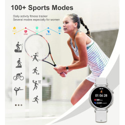 Montre connectée femme avec appel bleutooth, smartwatch ronde 1,27" 41mm pour petit poignet, 3 bracelet, 100 modes sport suivi s