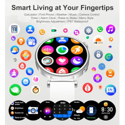 Montre connectée femme avec appel bleutooth, smartwatch ronde 1,27" 41mm pour petit poignet, 3 bracelet, 100 modes sport suivi s