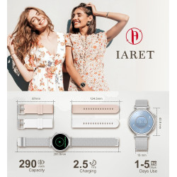 Montre connectée femme avec appel bleutooth, smartwatch ronde 1,27" 41mm pour petit poignet, 3 bracelet, 100 modes sport suivi s