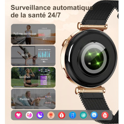 Montre connectée femme avec appel bleutooth, smartwatch ronde 1,27" 41mm pour petit poignet, 3 bracelet, 100 modes sport suivi s