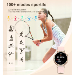 Montre connectée femme avec appel bleutooth, smartwatch ronde 1,27" 41mm pour petit poignet, 3 bracelet, 100 modes sport suivi s