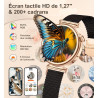 Montre connectée femme avec appel bleutooth, smartwatch ronde 1,27" 41mm pour petit poignet, 3 bracelet, 100 modes sport suivi s