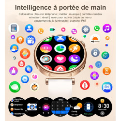 Montre connectée femme avec appel bleutooth, smartwatch ronde 1,27" 41mm pour petit poignet, 3 bracelet, 100 modes sport suivi s