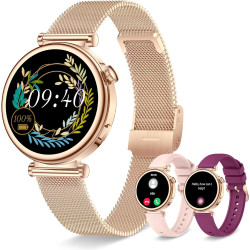 Montre connectée femme avec appel bleutooth, smartwatch ronde 1,27" 41mm pour petit poignet, 3 bracelet, 100 modes sport suivi s