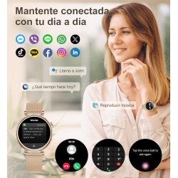 Montre connectée femme avec appel bleutooth, smartwatch ronde 1,27" 41mm pour petit poignet, 3 bracelet, 100 modes sport suivi s