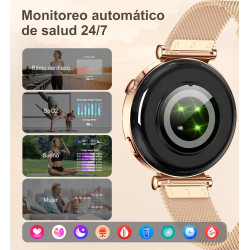 Montre connectée femme avec appel bleutooth, smartwatch ronde 1,27" 41mm pour petit poignet, 3 bracelet, 100 modes sport suivi s