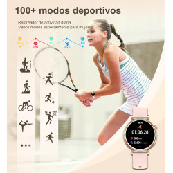Montre connectée femme avec appel bleutooth, smartwatch ronde 1,27" 41mm pour petit poignet, 3 bracelet, 100 modes sport suivi s