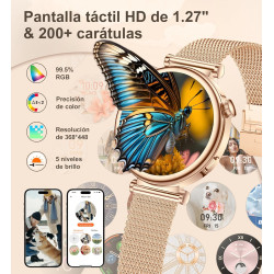Montre connectée femme avec appel bleutooth, smartwatch ronde 1,27" 41mm pour petit poignet, 3 bracelet, 100 modes sport suivi s