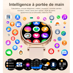 Montre connectée femme avec appel bleutooth, smartwatch ronde 1,27" 41mm pour petit poignet, 3 bracelet, 100 modes sport suivi s