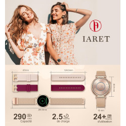 Montre connectée femme avec appel bleutooth, smartwatch ronde 1,27" 41mm pour petit poignet, 3 bracelet, 100 modes sport suivi s