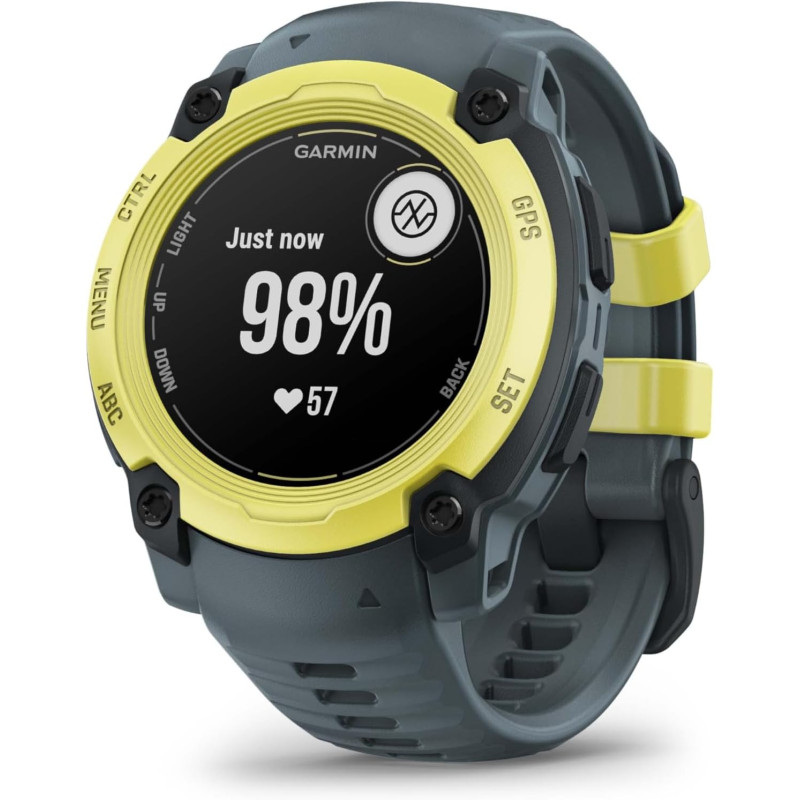Garmin Instinct E - Montre GPS Robuste et connectée – Citron avec Bracelet Bleu crépuscule – Boîtier 40 mm
