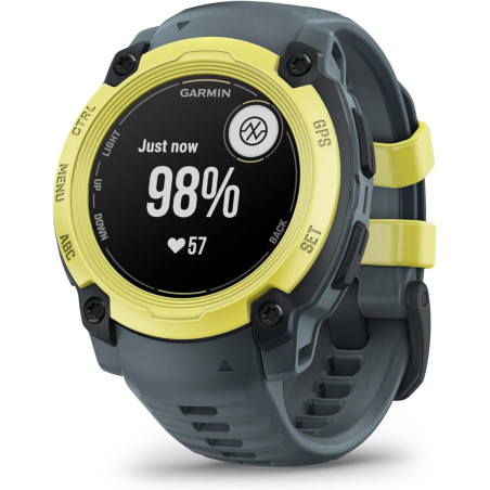 Garmin Instinct E - Montre GPS Robuste et connectée – Citron avec Bracelet Bleu crépuscule – Boîtier 40 mm