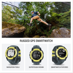 Garmin Instinct E - Montre GPS Robuste et connectée – Citron avec Bracelet Bleu crépuscule – Boîtier 40 mm