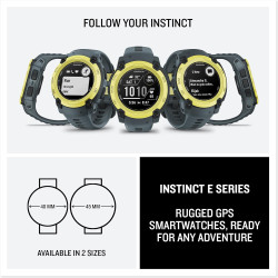 Garmin Instinct E - Montre GPS Robuste et connectée – Citron avec Bracelet Bleu crépuscule – Boîtier 40 mm