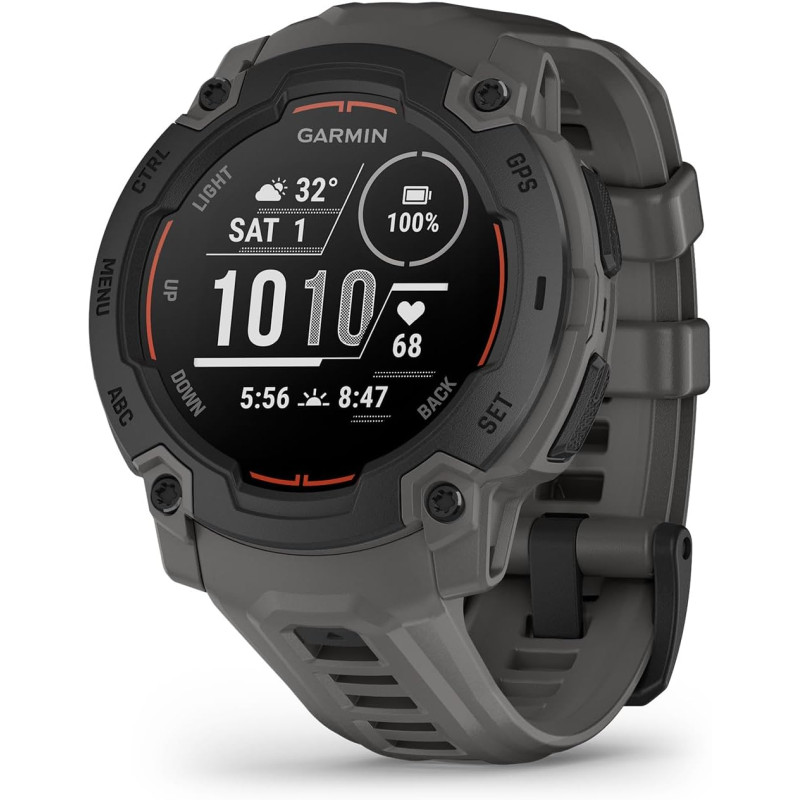 Garmin Instinct E - Montre GPS Robuste et connectée – Noir avec Bracelet Gris Charbon – Boîtier 45 mm