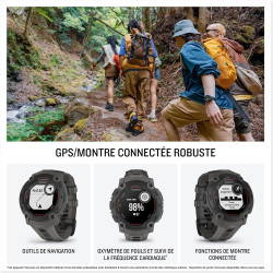Garmin Instinct E - Montre GPS Robuste et connectée – Noir avec Bracelet Gris Charbon – Boîtier 45 mm