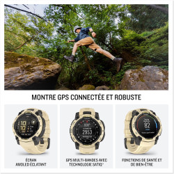Garmin Instinct 3, AMOLED (édition limitée) - Montre GPS Robuste et connectée – Sable avec Bracelet Silicone Sable– Boîtier 45 m