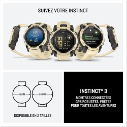 Garmin Instinct 3, AMOLED (édition limitée) - Montre GPS Robuste et connectée – Sable avec Bracelet Silicone Sable– Boîtier 45 m